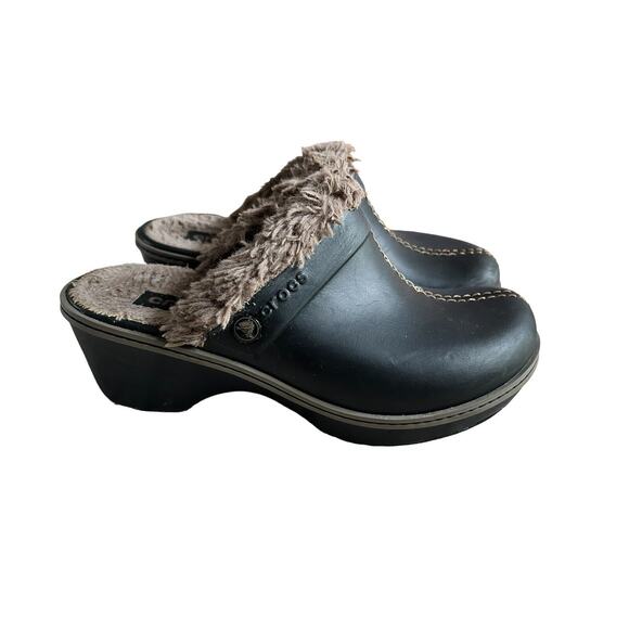 Crocs Women's Size 7 Brown Cobbler Eva Faux Fur Lined Clogs Mules Shoes EUC - Picture 5 of 13